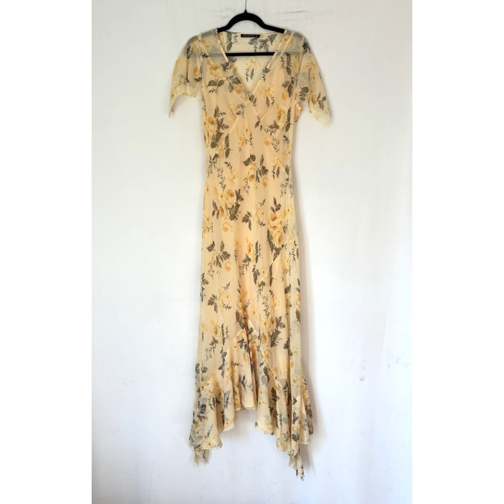Abercrombie & Fitch Dress Large Yellow Floral Aline Maxi Long Vneck